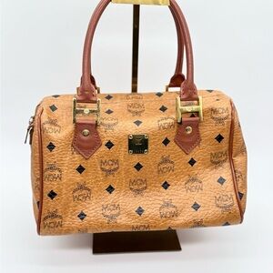 MCM Viestos Cognac Monogram Vintage Style Boston Bag